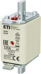 فیوز کاردی 125 آمپر NH00 مدل NV با نشانگر، فیوز چاقویی gG 125A 500V سایز 00 مناسب تابلو برق صنعتی و محافظت از کابل و تجهیزات الکتریکی، قیمت و خرید فیوز کاردی با نشانگر 125 آمپر